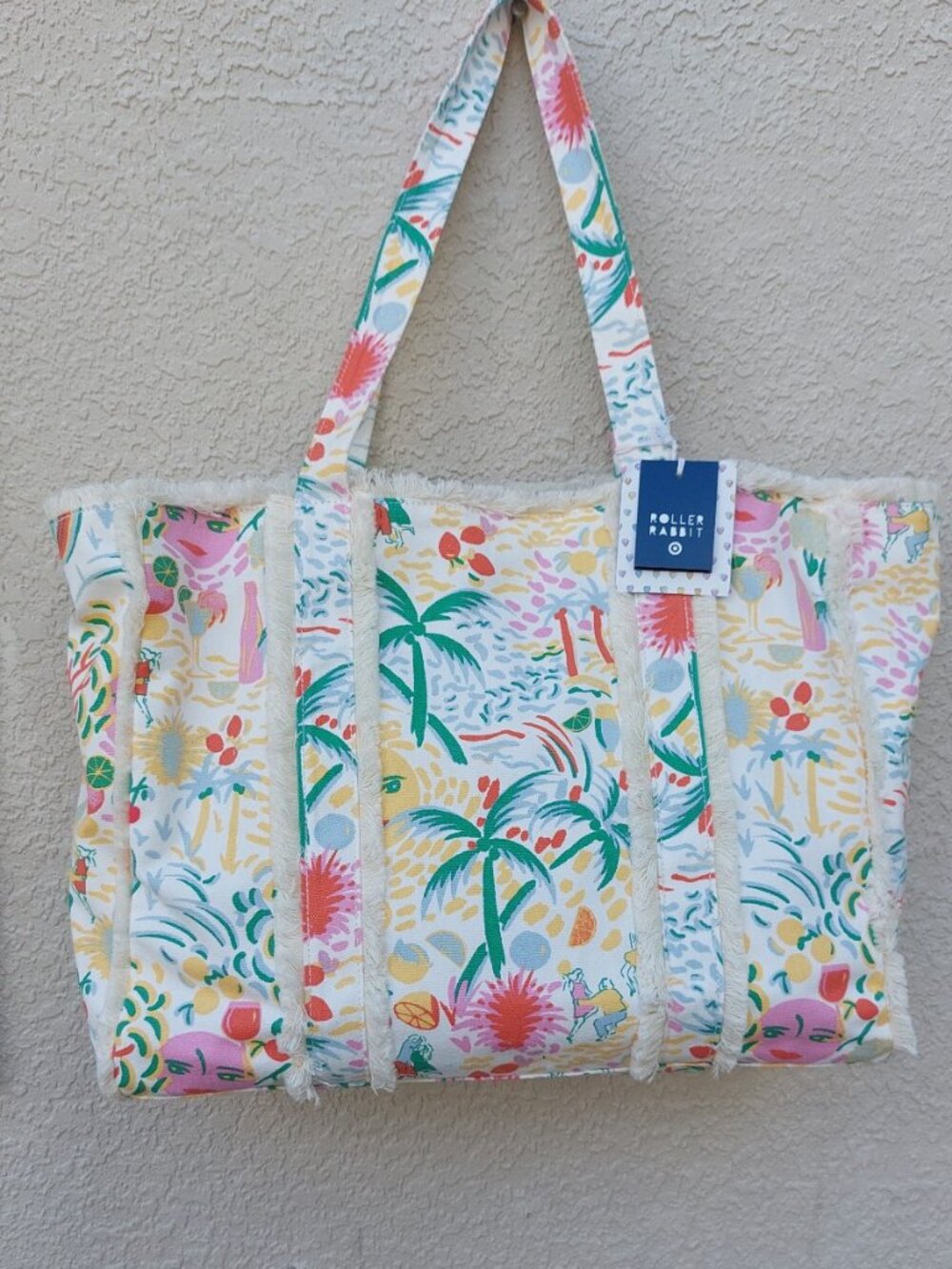 NWT RARE Roller Rabbit x Target Vacation Fringe Canvas Yellow/Green Beach Tote